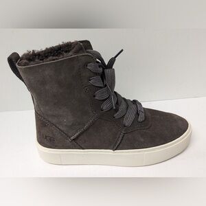 UGG Dark Brown Suede High-Top Boots UGG Cirsium Sheepskin Sneakers, Grey Suede